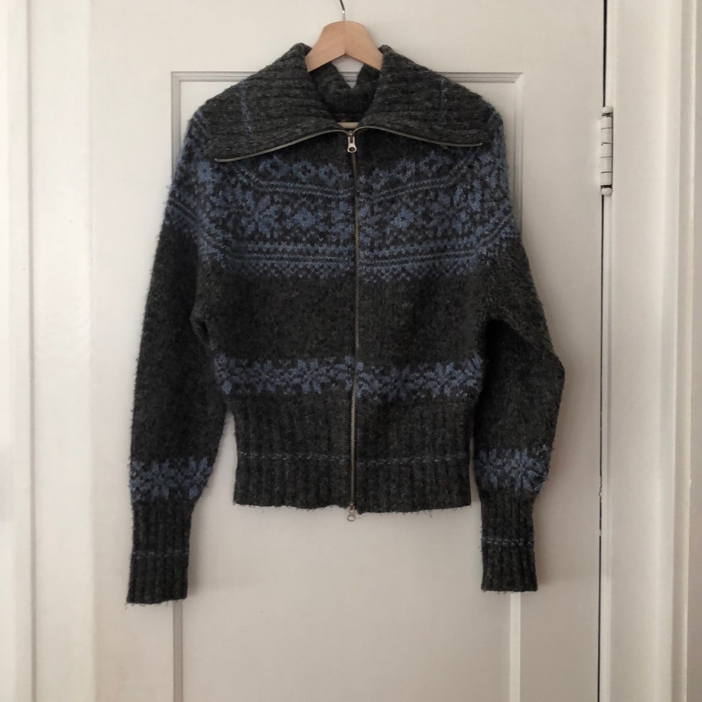 Free People Fair Isle Zip-Up Wool Sweater